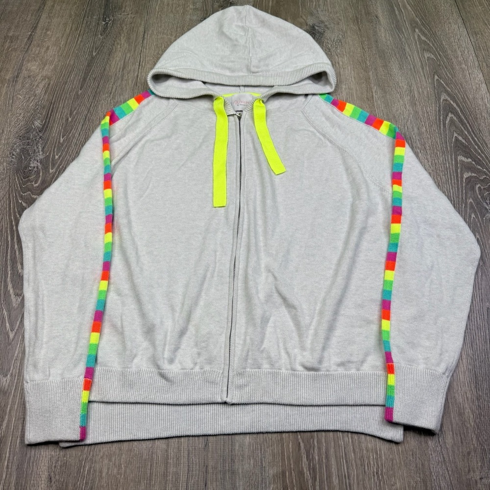 Whisper By Brodie Fine Cashmere Womens Gray Rainbow Stripe Full Zip Hoodie Sz L